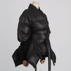TWOTWINSTYLE Solid Temperament Spliced Lace Up Coat for Women V Neck Long Sleeves Tunic Warm Cotton Coats Female Clothing New