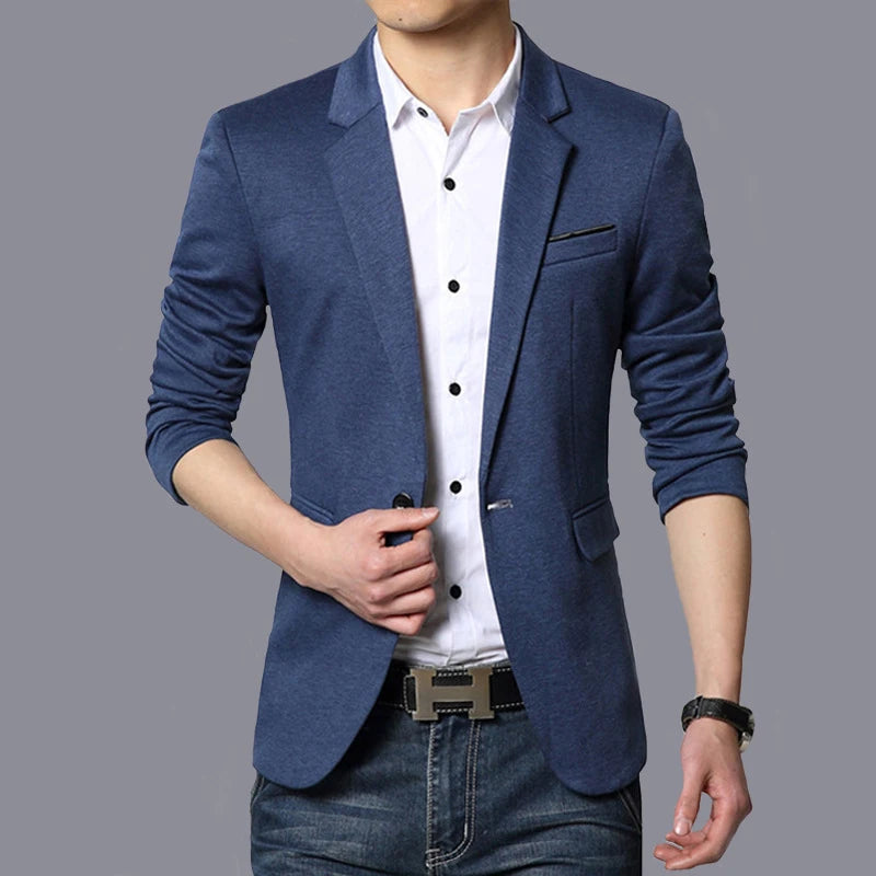 BROWON Autumn Brand Men Blazers Slim Fit Casual Suit Jacket Sold Color One Button Korean Style Business Wedding Party Blazer