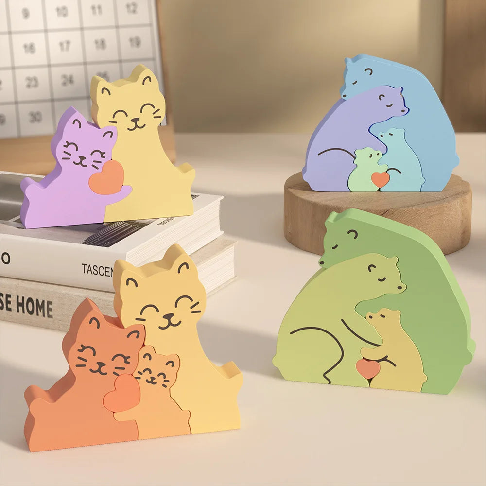 Dogs Family Puzzles Clay Silicone Mold Cat Bear Elephant Gypsum Plaster Mould Animal Craft Ornament Cement Concrete Resin Mold