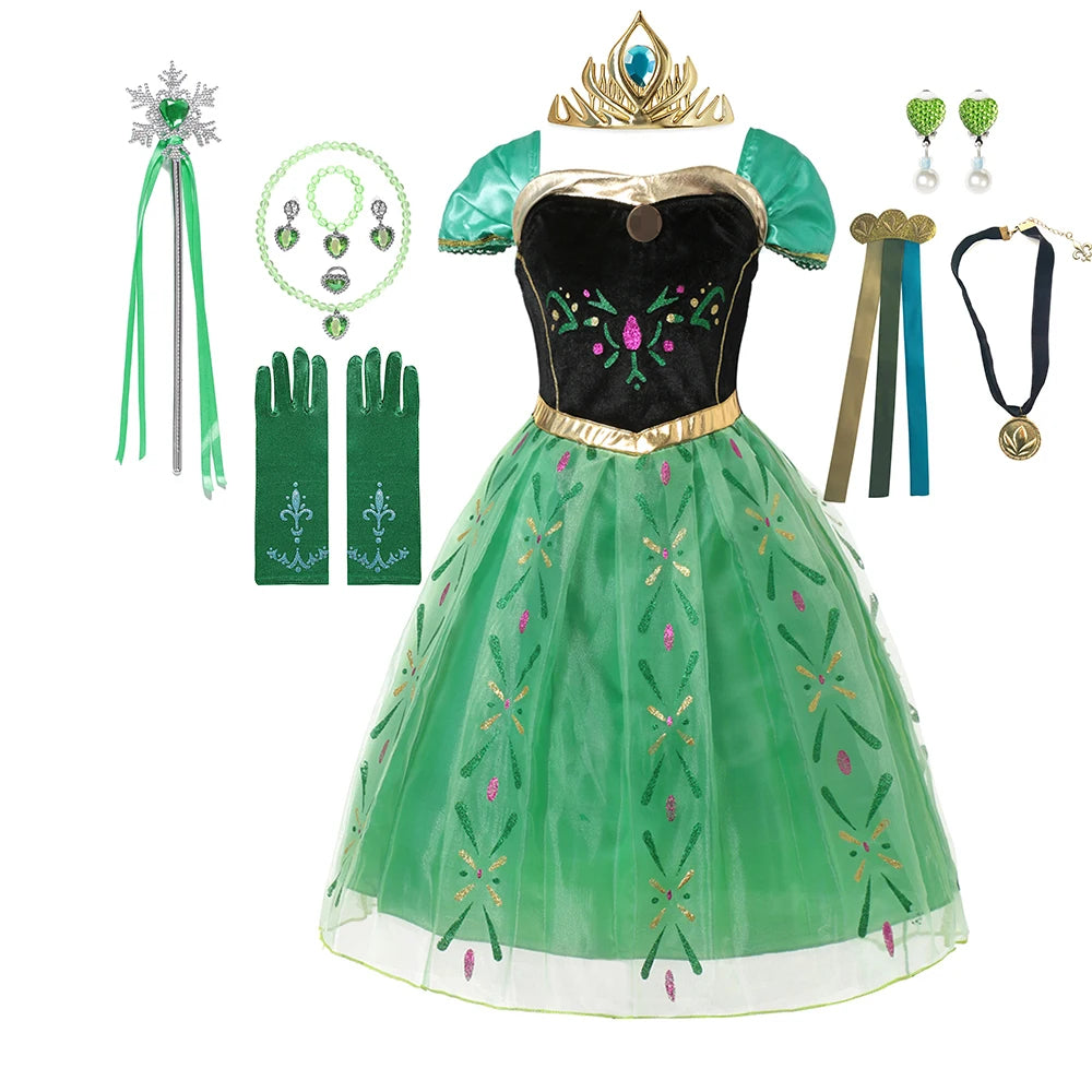 Anna Costume For Kids Girl Fancy Birthday Party Gown Princess Dress Carnival Party Children Clothing Full Printing Vestidos