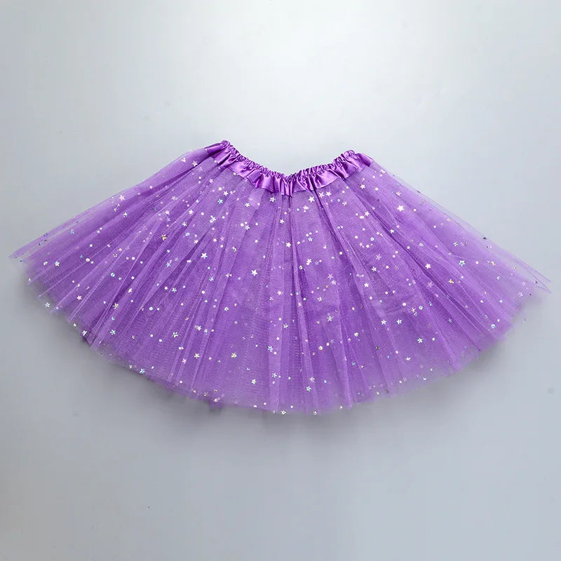 Kids Baby Star Glitter Dance Tutu Skirt For Girl Sequin 3 Layers Tulle Toddler Pettiskirt Children Chiffon 2-8T