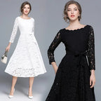 Lace White Prom Dress Women 2023 Summer Autumn Long Sleeve Sexy Slash Neck A Line Midi Party Vestidos Flower Embroidery