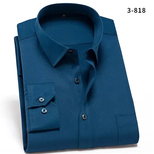 2023 Non-Iron Solid  Soft Easycare Stretch Shirts Men Spandex Long Sleeve Dress Shirt Men Office Shirts Men Clothing