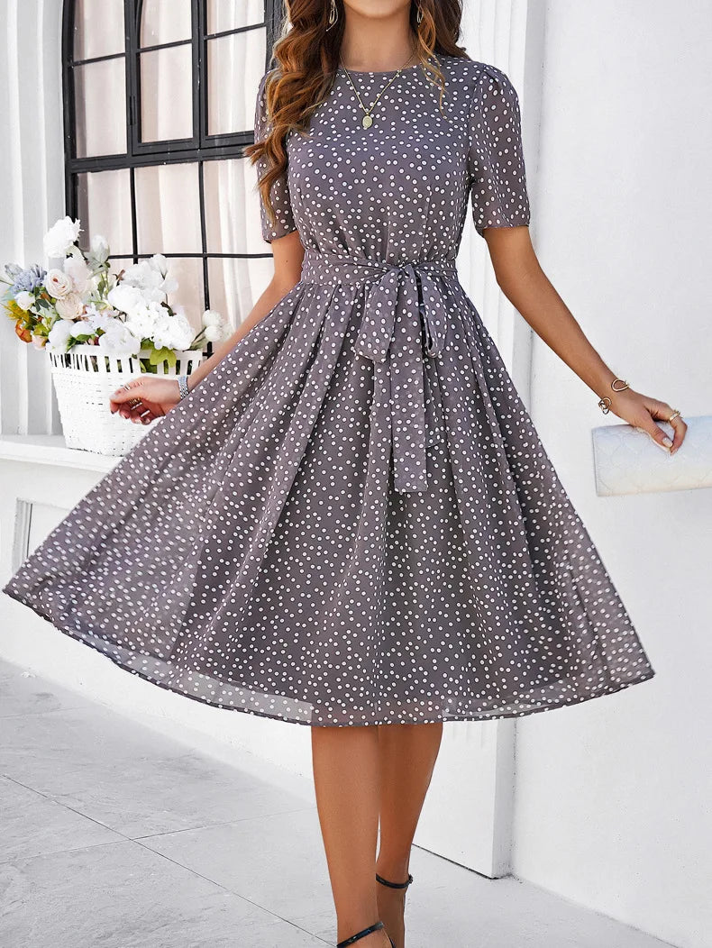 Casual Loose Printed Dot Short Dresses For Women 2025 Fashion Summer Women's A-Line Midi Dress Elegant Vintage Female Dresses