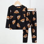 2-piece 2024 new autumn children's cute bear long-sleeved trousers suit boy leisure and comfortable home cover girl Joker pajama