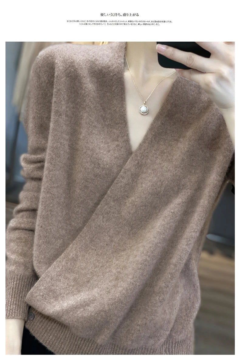 Japanese Kimono Cardigan Pure Wool Sweater Female Cross V-Neck Knitted Cardigan 2023 Spring and Autumn Loose Leggings Retro Top