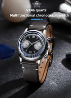 ADDIESDIVE Retro Quartz Watch for Men VK64 Multifunctional 24 Hour Chronograph Watches Bubble Mirror Glass 100m Dive Wristwatch