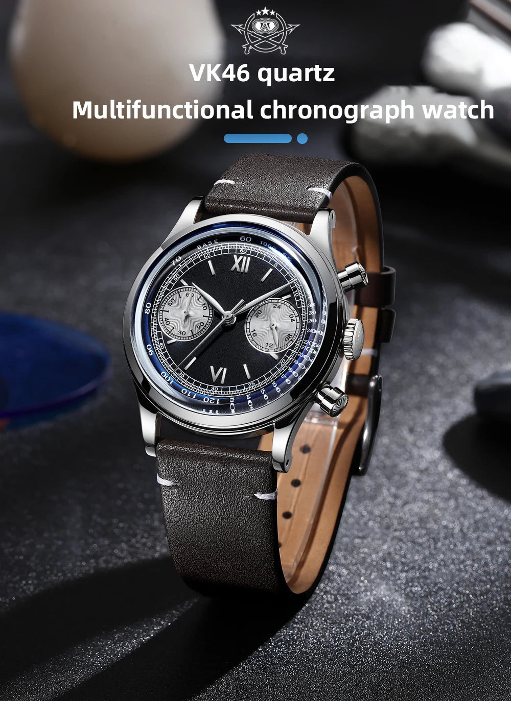 ADDIESDIVE Retro Quartz Watch for Men VK64 Multifunctional 24 Hour Chronograph Watches Bubble Mirror Glass 100m Dive Wristwatch