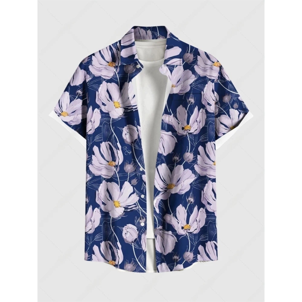 Hawaiian Men's Summer Casual Flower Korean Retro Shirt Geometric Print Short Sleeve Tops Casual Shirt for Men Short Sleeve Shirt