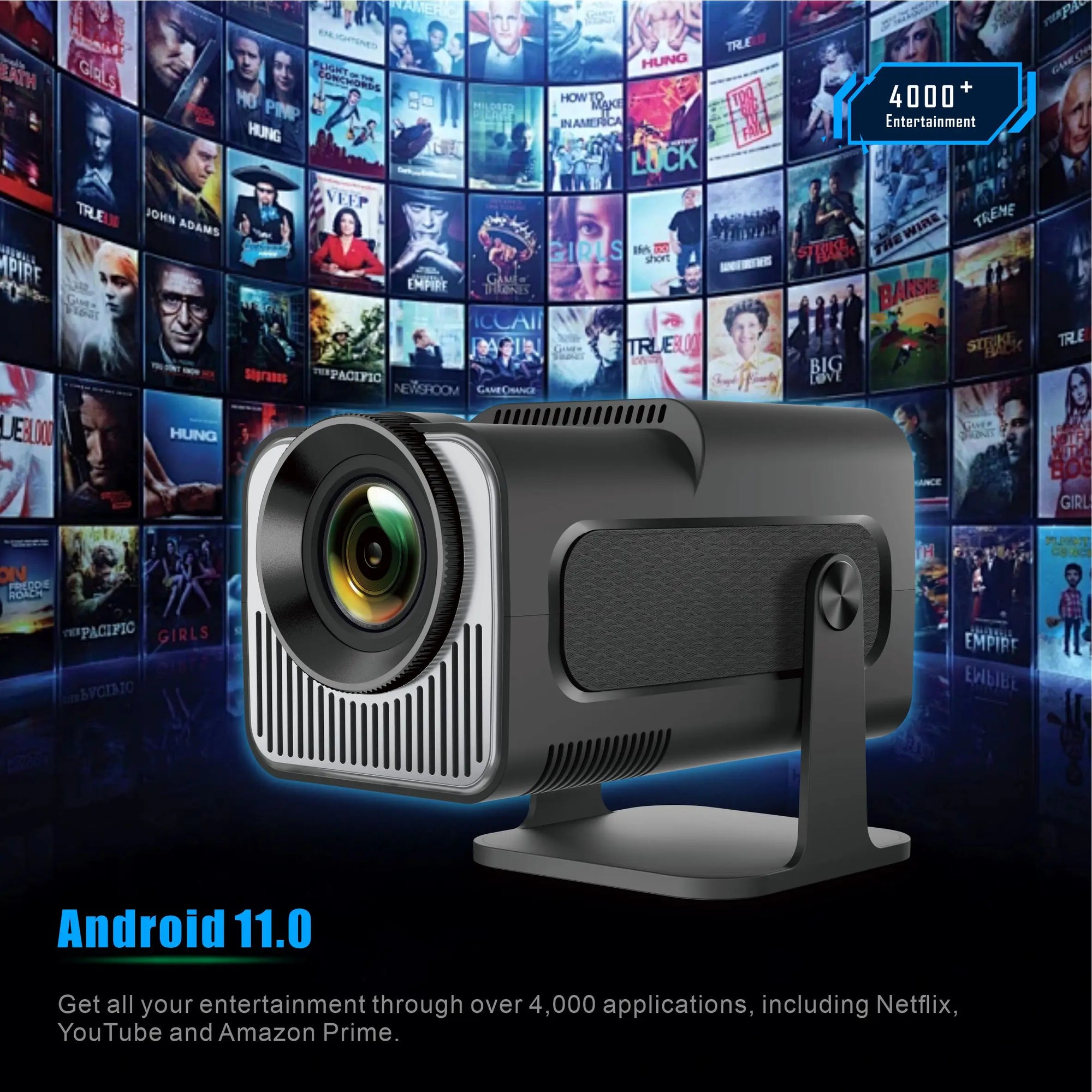 Salange HY320 Mini 4K Android 11 Projector Native 720P 300ANSI Dual Wifi6 BT5.0 Cinema Portable Projetor Outdoor 180°  Rotable