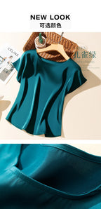 Big Size Summer New Silky Acetic Acid Satin T-shirt Round Neck Women Loose Top Lazy and Versatile Acetate Satin T-shirt