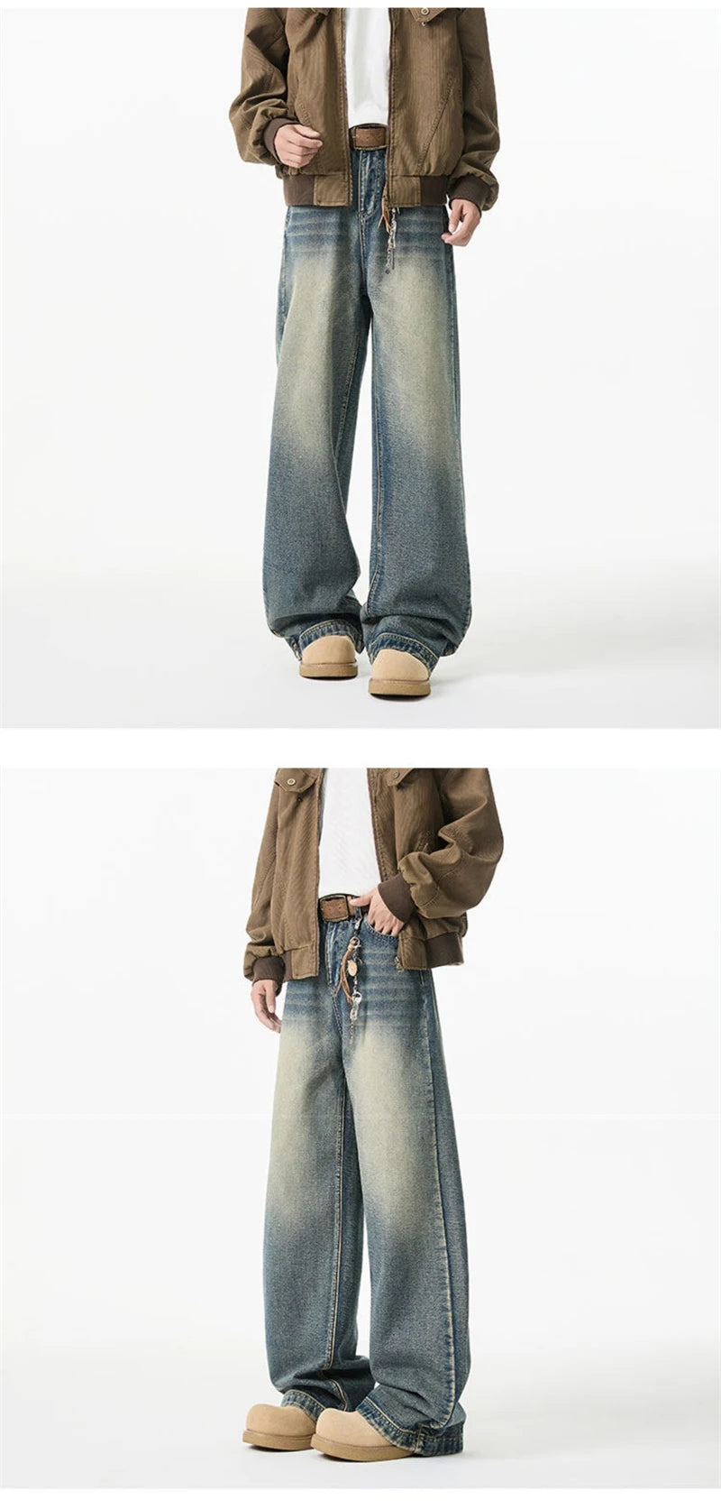 2025 New Retro Washed Straight-Leg Jeans For Men High Street Fashion Baggy Denim Pantalones Hombre Hip Hop Distressed Y2K Jean