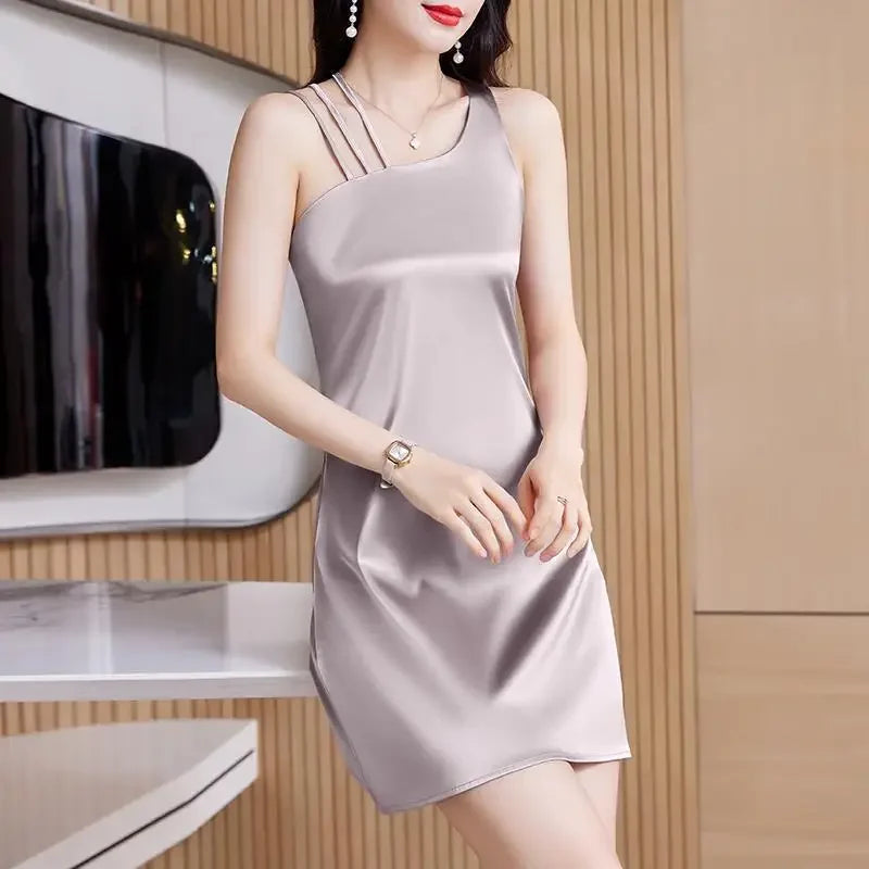 Silk Satin Halter Dress Spring Summer Sleeveless Base Vest Skirt Irregular Inner Wear Women's Clothing Dress Style