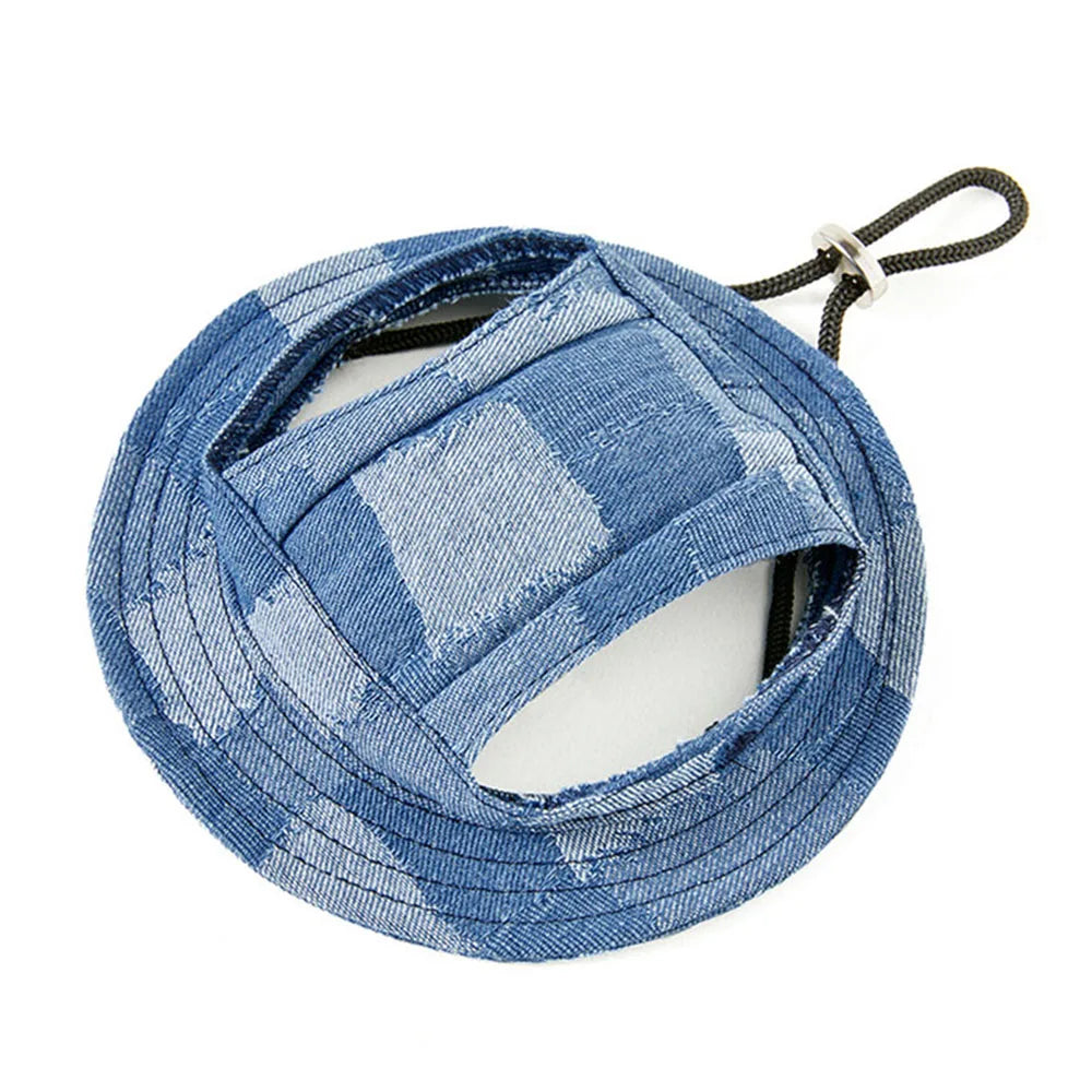 Round Brim Pet Cap Visor Hat Pet Dog Denim Sun Cap with Ear Holes for Small Medium Large Dogs Puppy Outdoor Outfits Cat Dog Caps