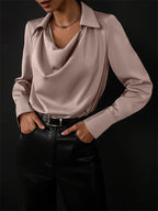 Fashion Elegant Solid Color Lapel Neck Shirt Female 2025 Spring Summer Simple Style Tops Women's Comfortable Casual Loose Blouse