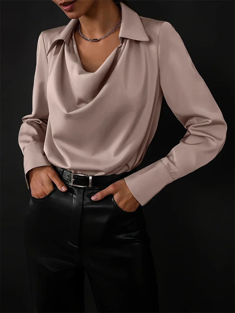 Fashion Elegant Solid Color Lapel Neck Shirt Female 2025 Spring Summer Simple Style Tops Women's Comfortable Casual Loose Blouse