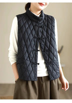 2024 New Autumn Winter Parkas Women Puffer Vest Loose Cropped Stand Collar Sleeveless Vest Jackets Down Cotton Padded Waistcoat