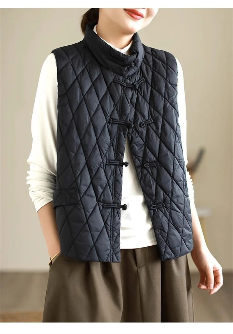 2024 New Autumn Winter Parkas Women Puffer Vest Loose Cropped Stand Collar Sleeveless Vest Jackets Down Cotton Padded Waistcoat