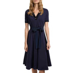 2025 Short-Sleeved Casual Midi Dress Summer Clothes Fashion Casual Office Lady Dresses for Women Vestidos