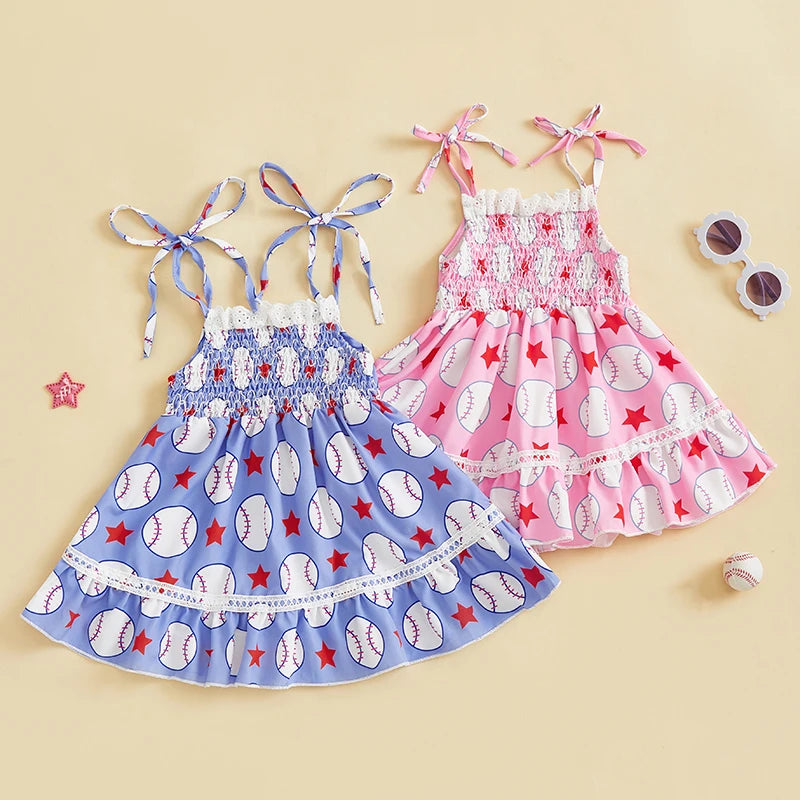 Girls Sleeveless Floral Print Ruffle Hem Summer Dress with Bow Detail and Button Closure - Casual A-line Beach Dress for