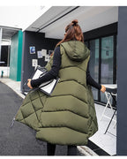 Women's Sleeveless Vest Long Down Padded Jacket Solid Color Hooded Loose Ladies Fashion Casual Warm Winter Jacket Vest Women