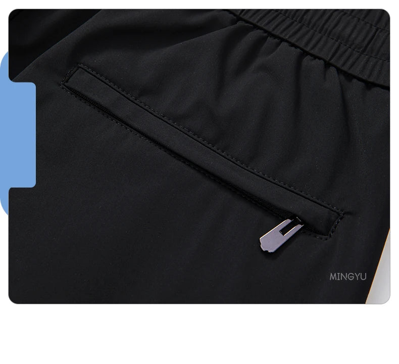 Summer High Stretch Smooth Ice Silk Casual Pants Man Thin Soft Elastic Waist Korean Grey Sweatpants Sports Jogging Trousers Male