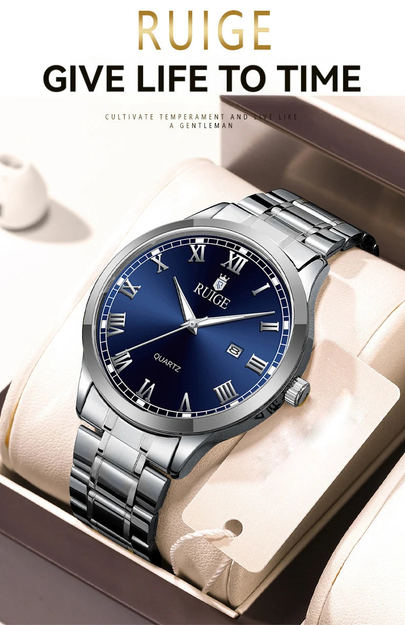 RUIGE Fashion Men's Watch Roman Scale Minimalist Men's Famous Watch Night Glow Waterproof Trendy Watch