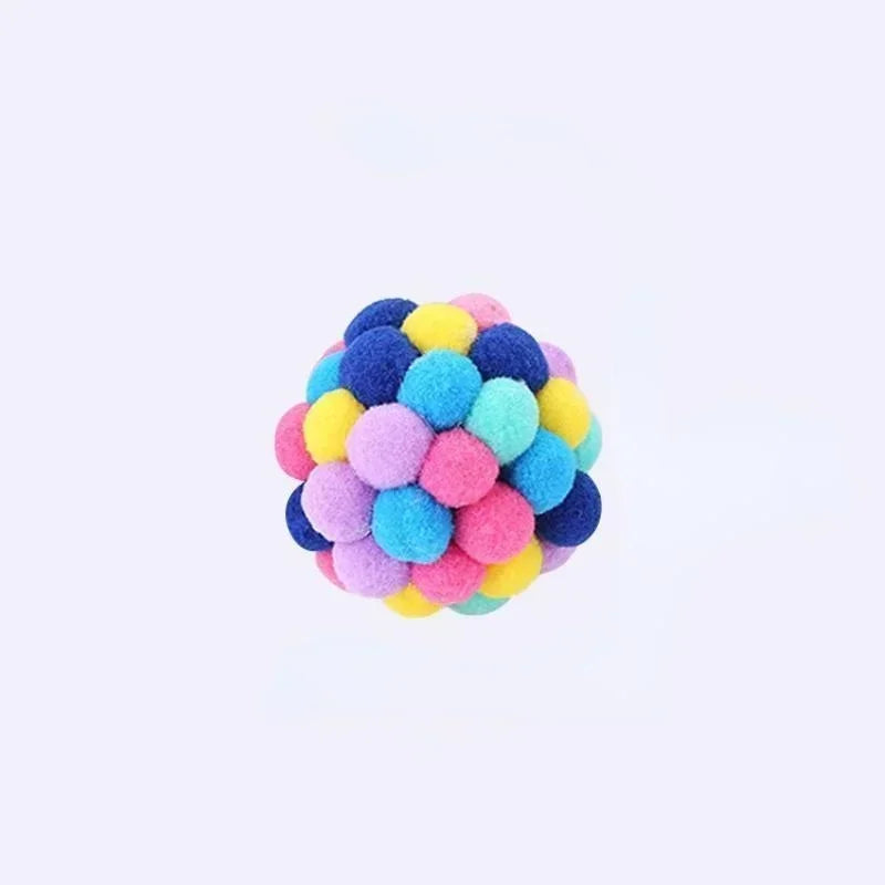 Pet Toy Cat Toys Cat Plush Ball Toys Pet Bouncy Bell Ball Toy Colorful Pompoms Pet Supplies Random Color