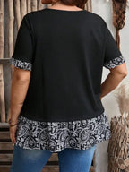 Plus Size Women's Shirts 2025 Female Fashion New Summer Classical Casual Loose Blouses Short Sleeve O Neck Elegant Printing Tops
