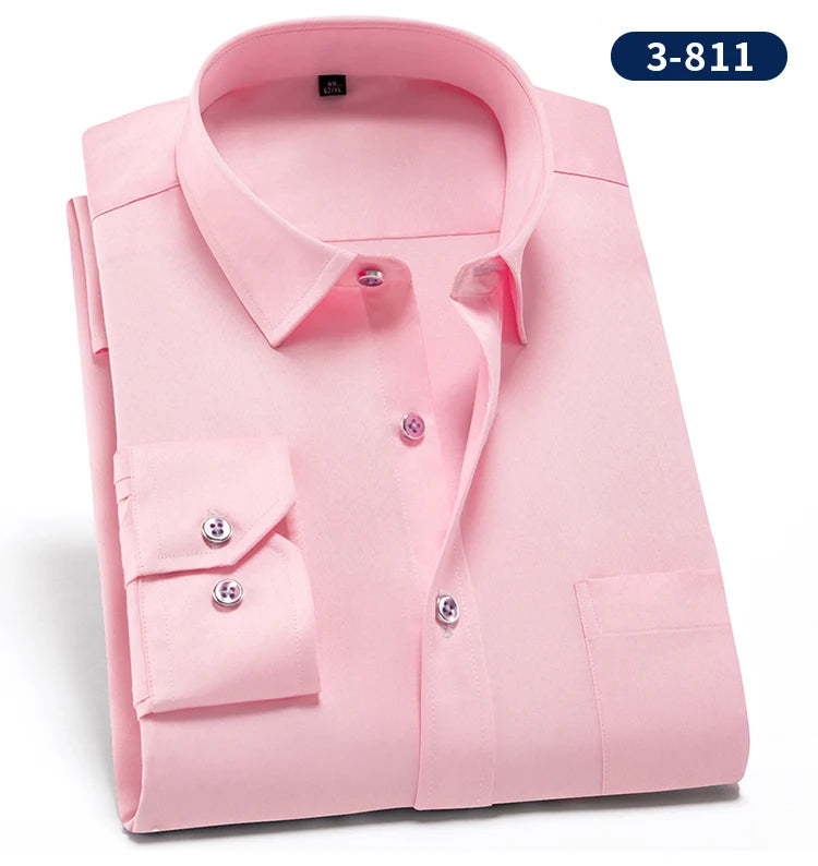 2023 Non-Iron Solid  Soft Easycare Stretch Shirts Men Spandex Long Sleeve Dress Shirt Men Office Shirts Men Clothing