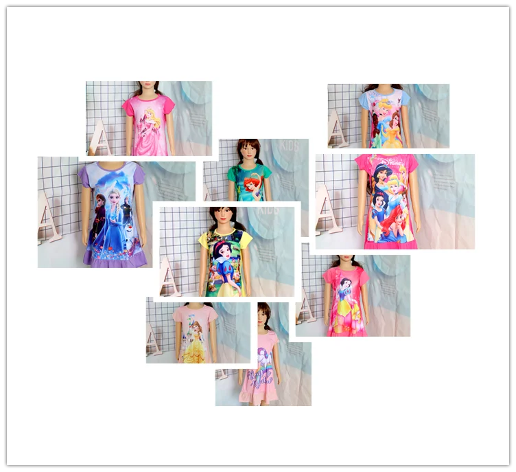New Summer Anna Elsa Printing Cartoon Sleepwear Mermaid Girl Nightgowns Children Party Dresses Pajamas For Girls Dress